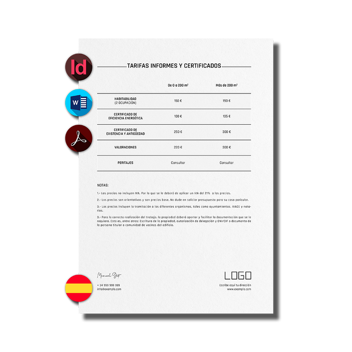 Lista de precios de certificados para España