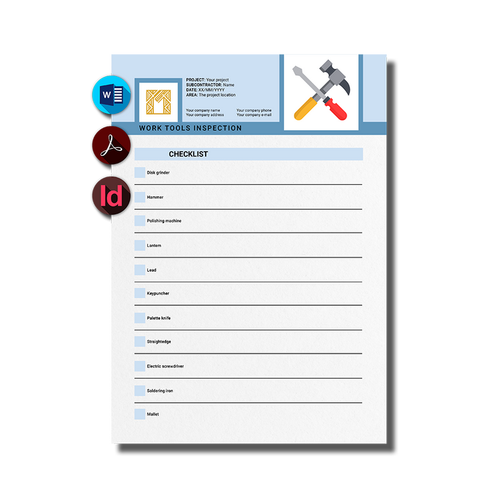 Work construction tools checklist